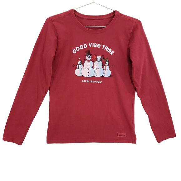 Life Is Good Shirt Womens Extra Small Red Snowman Good Vibe Tribe Crusher Tee - Picture 1 of 12